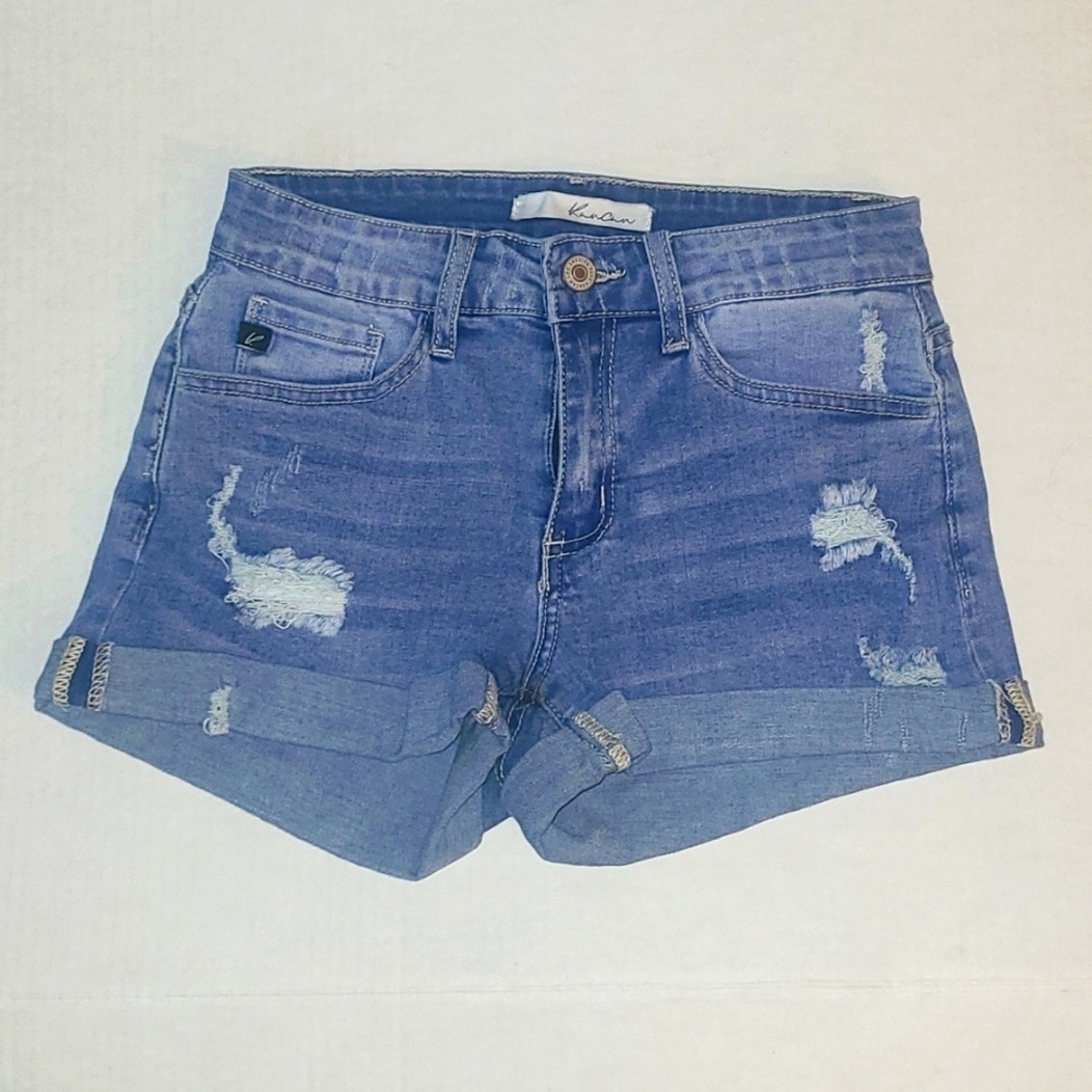 RanCan Blue Jean stretch distressed cuff shorts size 3 25" waist